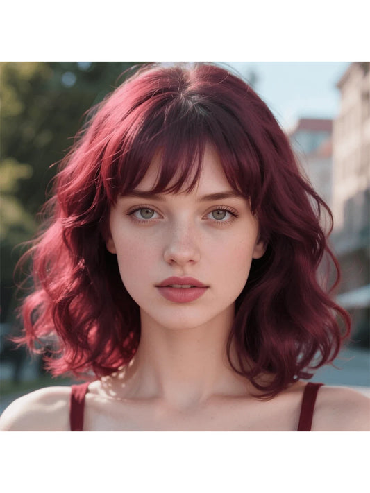 Pink & Blue Curly Wig for Women - With Bangs & Rose Net Cap