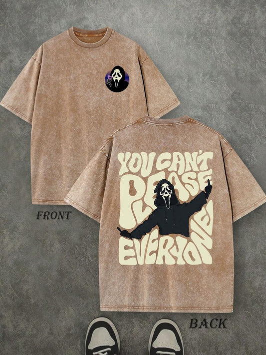 Halloween Ghostface Hearts You Can't Please Everyone Washed T-Shirt | Double-Sided Print 230 GSM Heavyweight Cotton Unisex Tee