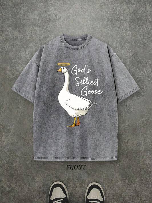 God's Silliest Goose Christian Washed T-Shirt | Vintage Retro Single-Sided 230 GSM Heavyweight Cotton Unisex Tee