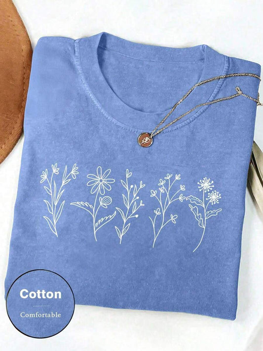 Floral Print Women's Loose Casual T-Shirt | Crew Neck Short Sleeve Soft Cotton Relaxed Everyday Summer Top