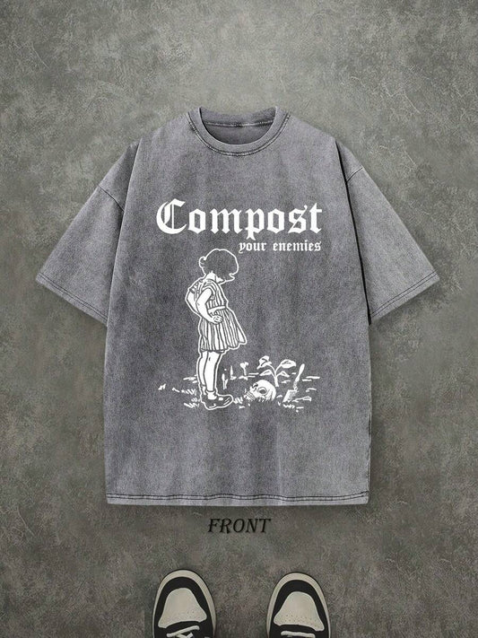 Compost Your Enemies Washed T-Shirt | Vintage Retro Single-Sided 230 GSM Heavyweight Cotton Unisex Tee