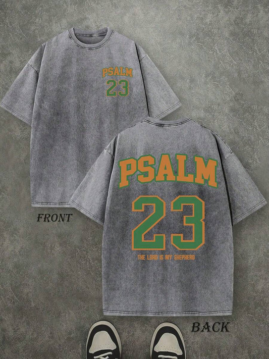 Psalm 23 The Lord Is My Shepherd Christian Washed T-Shirt | Vintage Retro Double-Sided 230 GSM Heavyweight Cotton Unisex Tee