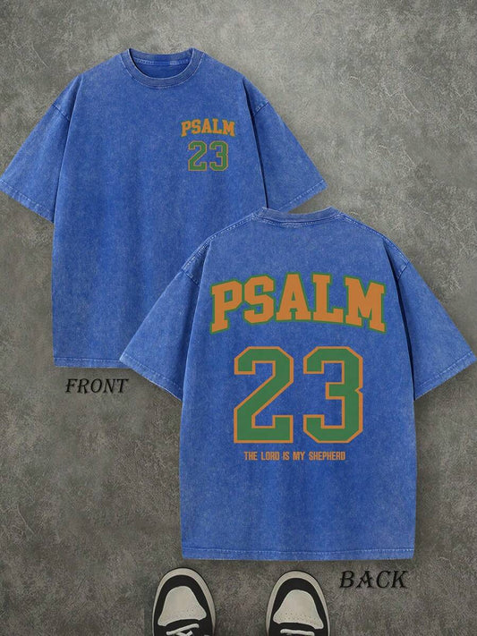 Psalm 23 The Lord Is My Shepherd Christian Washed T-Shirt | Vintage Retro Double-Sided 230 GSM Heavyweight Cotton Unisex Tee