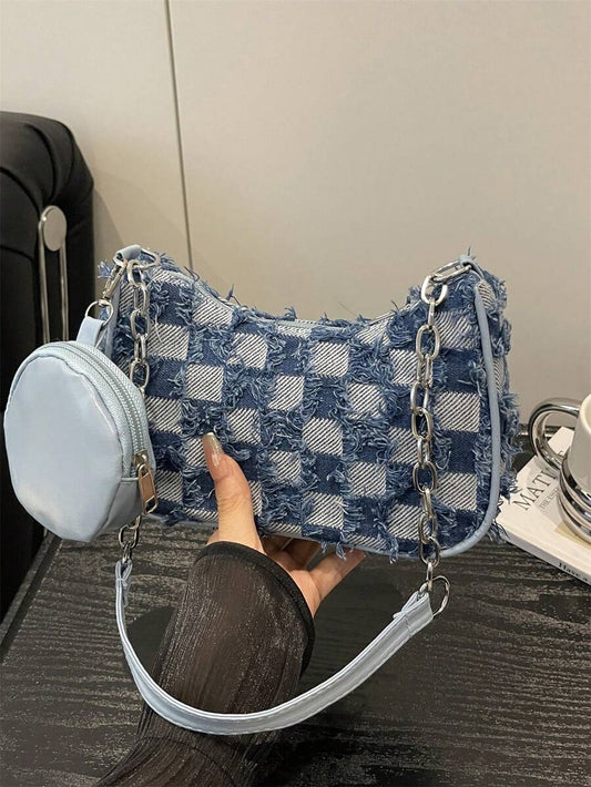 Women's Chain Strap Shoulder Bag with Decorative Buckle & Stitching – Small/Medium Crossbody Hobo Bag & Wallet Set, Street Fashion Gift for Teen Girls & Women