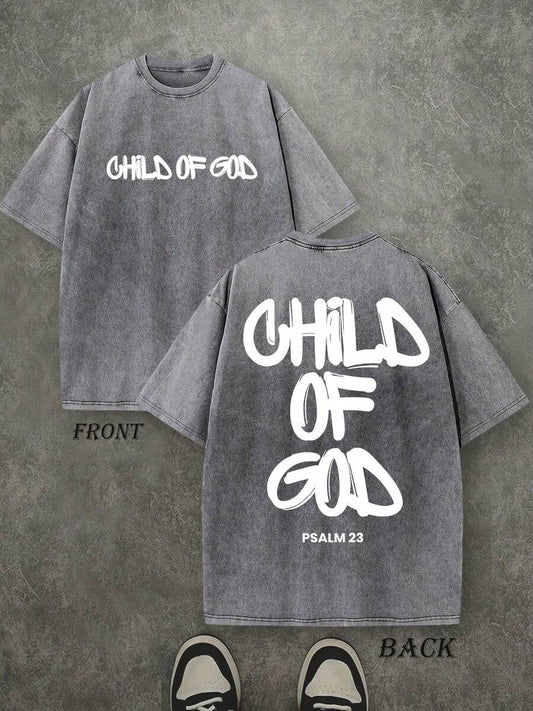 Child Of God Psalm 23 Christian Washed T-Shirt | Vintage Retro Double-Sided 230 GSM Heavyweight Cotton Unisex Tee