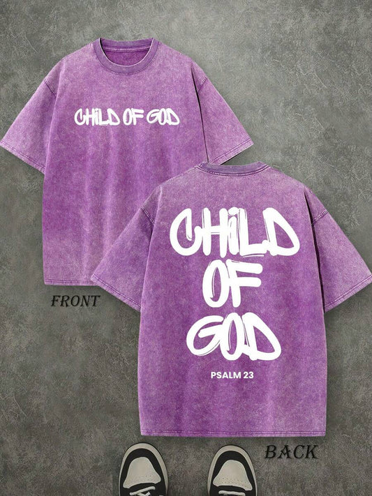 Child Of God Psalm 23 Christian Washed T-Shirt | Vintage Retro Double-Sided 230 GSM Heavyweight Cotton Unisex Tee