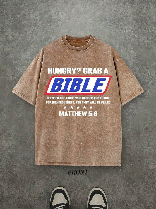 Hungry? Grab A Christian T-Shirt | Vintage Washed Heavyweight Cotton Tee