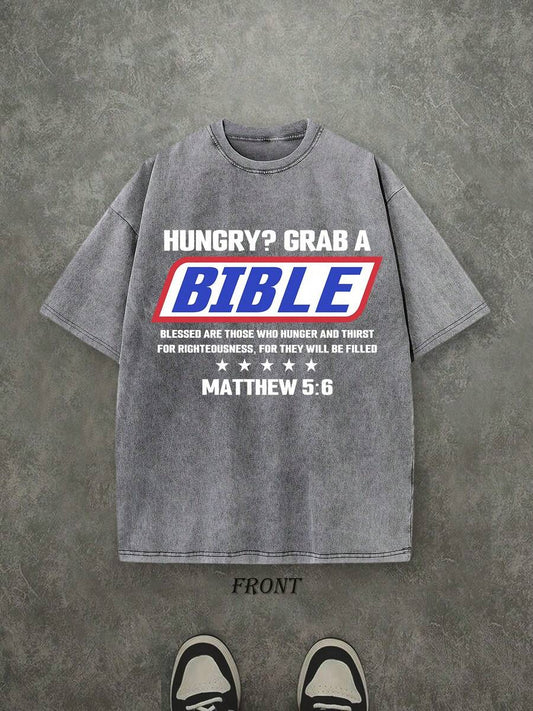 Hungry? Grab A Christian T-Shirt | Vintage Washed Heavyweight Cotton Tee