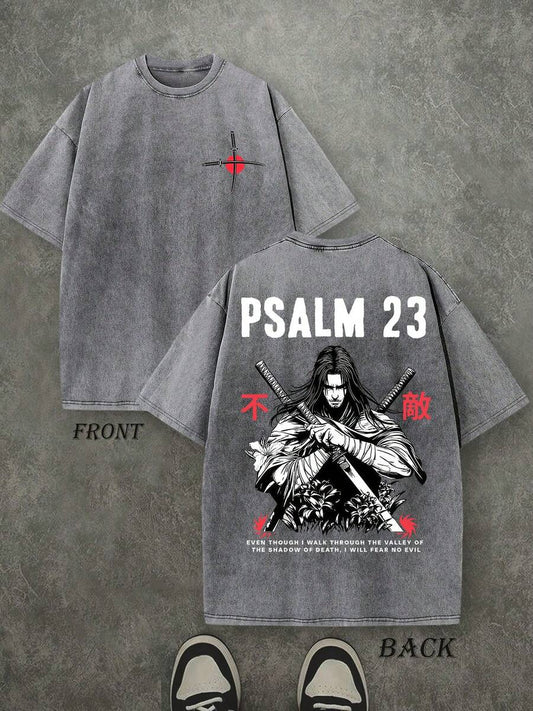 Psalm 23 Fear No Evil Aesthetic Christian Washed T-Shirt | Vintage Retro Double-Sided 230 GSM Heavyweight Cotton Unisex Tee
