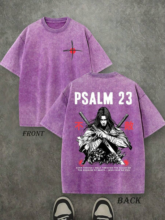 Psalm 23 Fear No Evil Aesthetic Christian Washed T-Shirt | Vintage Retro Double-Sided 230 GSM Heavyweight Cotton Unisex Tee