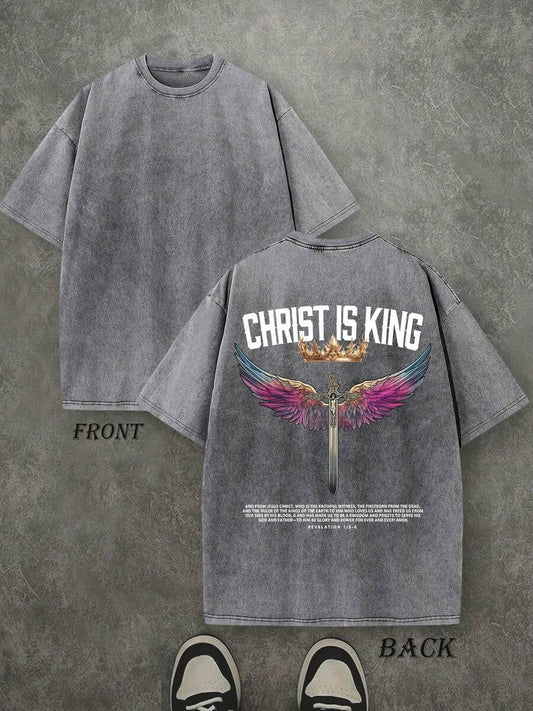 Christ Is King Christian Washed T-Shirt | Vintage Retro Single-Sided 230 GSM Heavyweight Cotton Unisex Tee