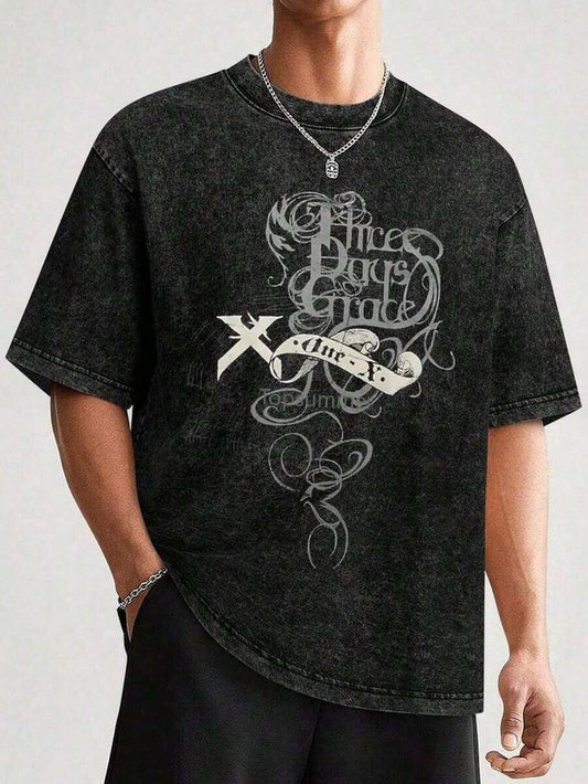 Vintage Washed Band Style Distressed Men's T-Shirt | Loose Comfortable Short Sleeve Retro Street Style Casual Summer Tee