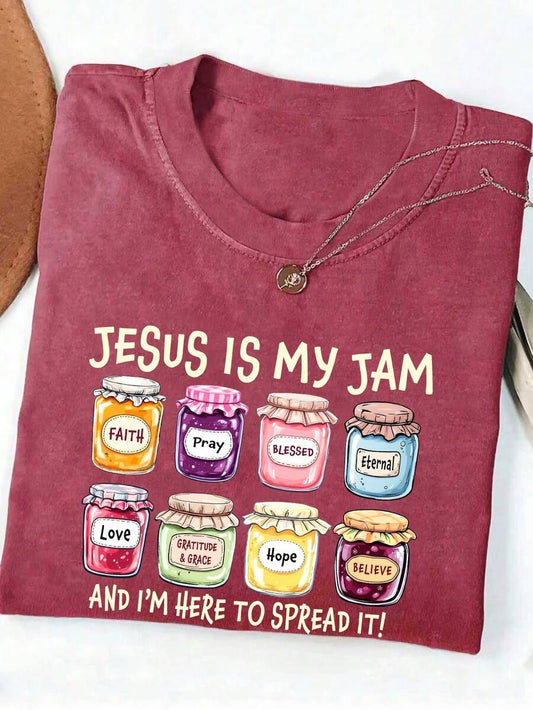 Jesus Is My Jam Funny Christian Faith Women's T-Shirt | Dusty Pink Casual Church Pray Blessed Love Summer Tee | Perfect Jesus Christ Gift