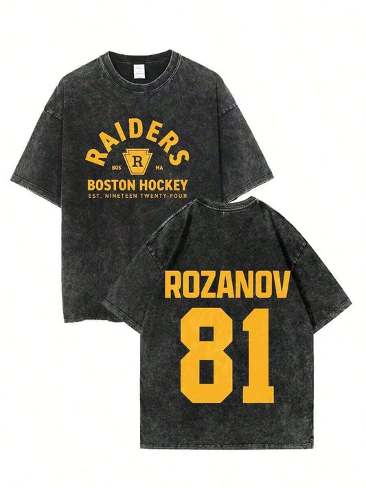 Valentine's Day Hockey Romance Vintage Washed T-Shirt | Men's Fashion Casual Short Sleeve Loose Comfortable Street Style Summer Tee
