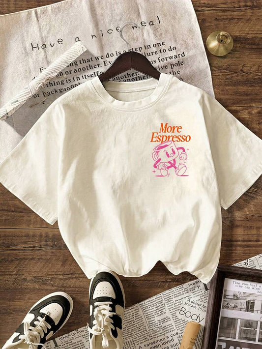 More Espresso Coffee Club Graphic Women's T-Shirt | Casual Crew Neck Short Sleeve Comfortable Loose Summer Tee | Perfect Coffee Lover Gift