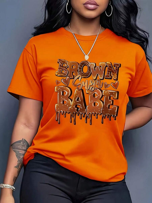 Brown Sugar Print Lightweight T-Shirt | Women's Casual Crew Neck Short Sleeve Summer Vacation Festival Daily Wear Top