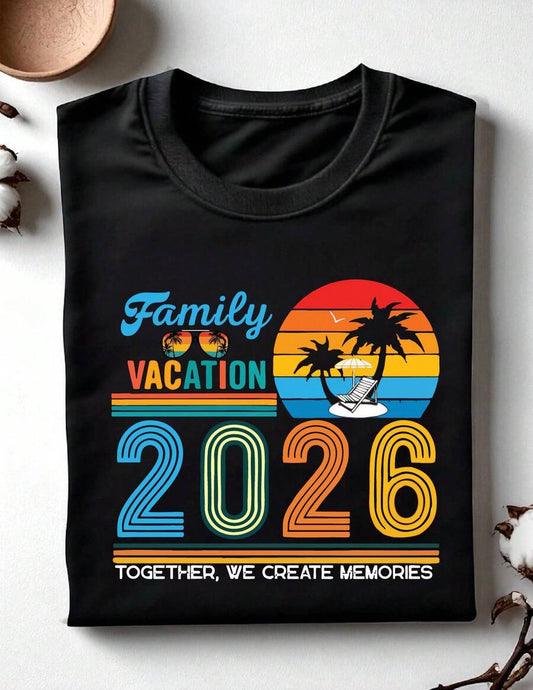 Family Vacation Creating Memories Together T-Shirt | Trip Matching Group Beach Outfit Round Neck Short Sleeve Casual Summer Top