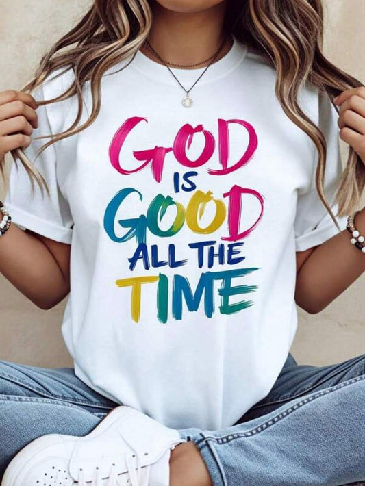 Is Good All The Time Christian T-Shirt | Women's Religious Faith Statement Graphic Casual Round Neck Short Sleeve Summer Top