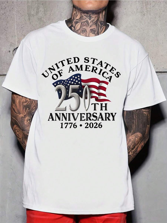 USA 250th Anniversary 1776–2026 Flag Print Men’s T-Shirt