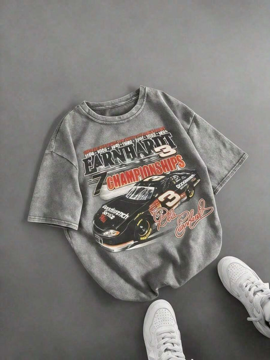 Retro Racing Car #3 Champion Graphic Washed T-Shirt | 220G Pure Cotton Unisex Casual Comfortable Versatile Spring Summer Vacation Top