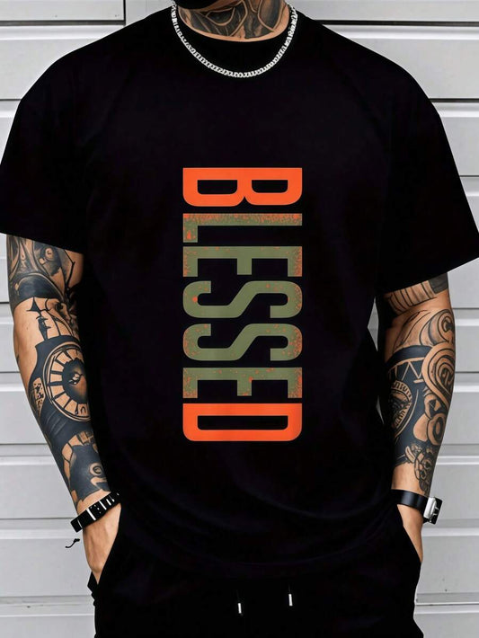 3D Bold Orange & Green Letter Graphic T-Shirt | Men's Breathable Stretch Comfort Fit Crew Neck Short Sleeve Gym Beach Casual Top
