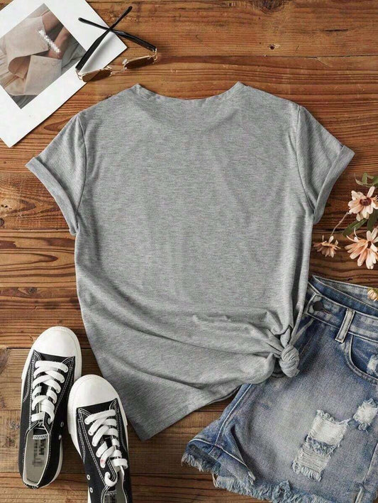 Women's Letter Print Round Neck Casual T-Shirt | Loose  Cotton Short Sleeve Graphic Tee 2026 Summer Collection