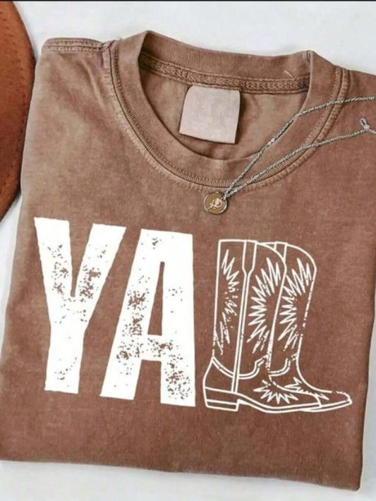 Vintage Western Cowboy Boot Print Women's T-Shirt | Washed Cotton Country Cowgirl Rodeo Concert Loose Boho Casual Summer Top