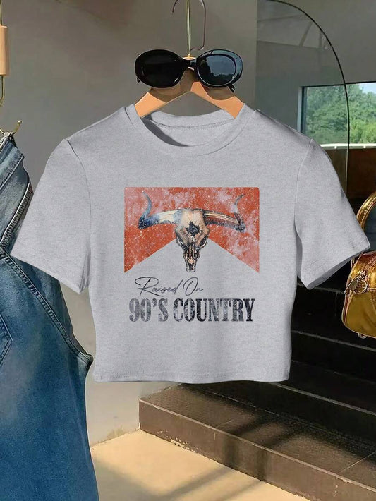 Nashville Girl Country Vintage Tour Cropped T-Shirt | Western Cowgirl Concert Oversized Round Neck Short Sleeve Women's Summer Top