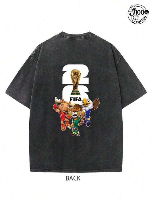 2026 World Cup Soccer T-Shirt – Vintage Washed Oversized Cotton Football Tee