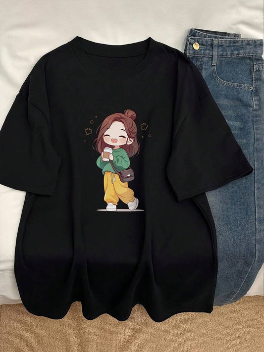 Solid Coffee Color Loose T-Shirt | Unisex INS Style Casual Round Neck Short Sleeve Festival Outing Summer Spring Top