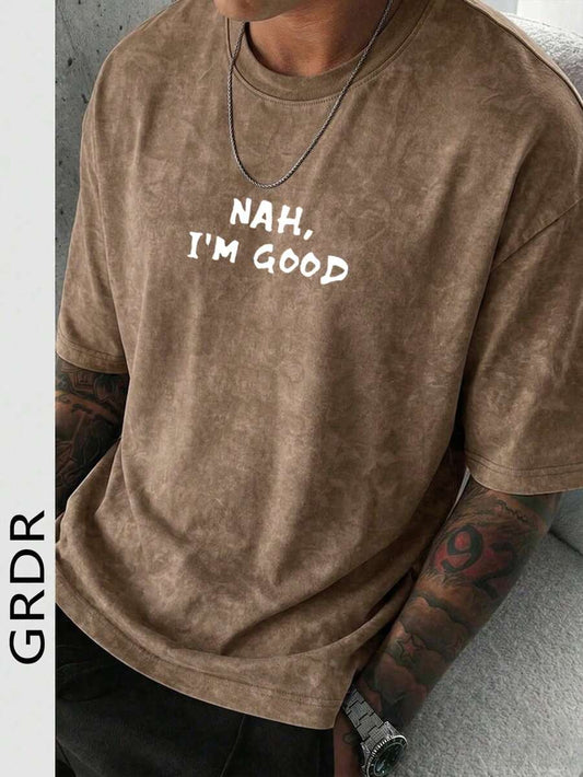 Men's Letter Print Washed T-Shirt | Casual Round Neck Short Sleeve Comfortable Fashionable Summer Top