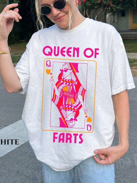 Fart Queen Funny Print Women's T-Shirt | Casual Round Neck Short Sleeve Party Christmas Gift Autumn Winter Fashion Top