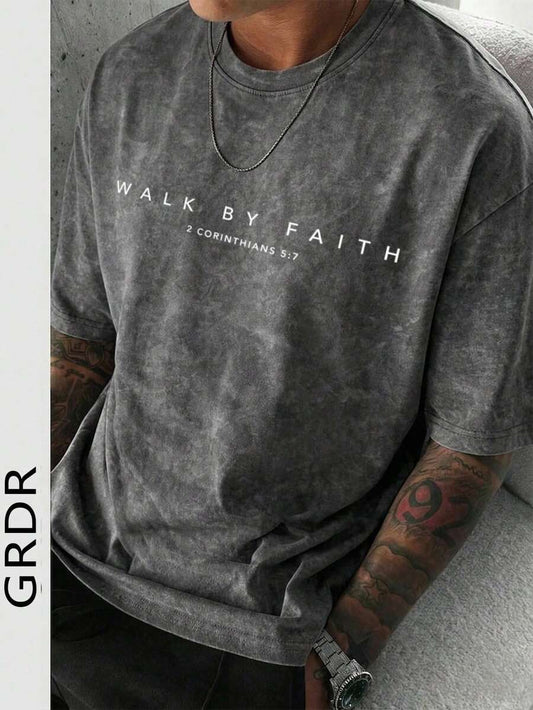 GRDR Letter Print Washed T-Shirt | Vintage Retro Single-Sided 230 GSM Heavyweight Cotton Men's Summer Tee
