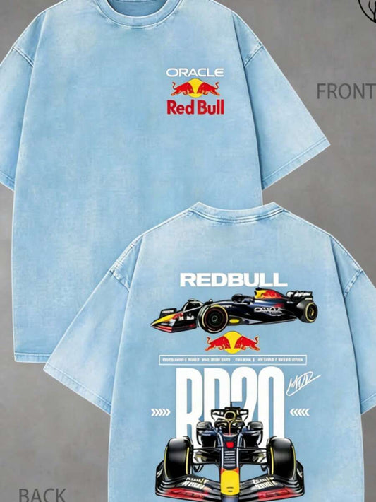 Racing Pattern Heavyweight Washed T-Shirt | Double-Sided 230 GSM Cotton Unisex Street Racing Graphic Tee | Car Enthusiast Gift