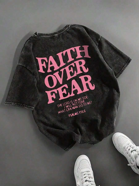 2026 LC Women's Over Fear Bible-Shirt - Letters - Inspirational Bible Verse Shirt