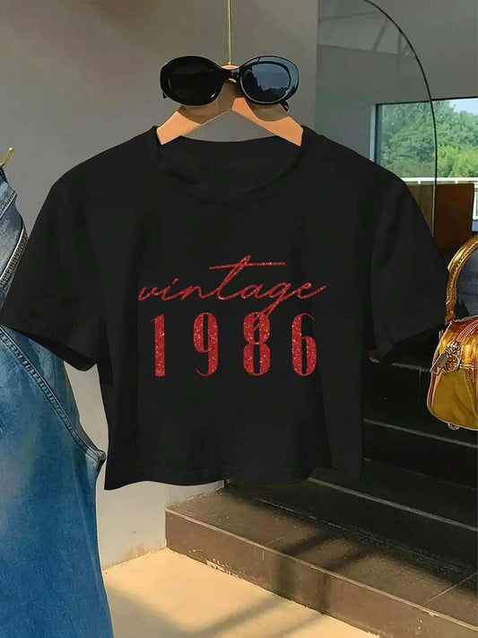 Handmade With Love Vintage Graphic Cropped T-Shirt | Y2K Retro Print Women's Crew Neck Short Sleeve Casual Summer Beach Spring Fall Top