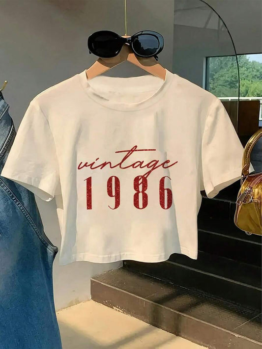 Handmade With Love Vintage Graphic Cropped T-Shirt | Y2K Retro Print Women's Crew Neck Short Sleeve Casual Summer Beach Spring Fall Top