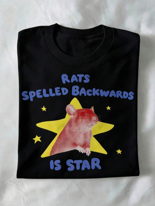 Rats Spelled Backwards Is Star Unisex T-Shirt | Funny Quirky Animal Rat Themed Alternative Relatable Loose Casual 2026 Spring Summer New Arrival Tee