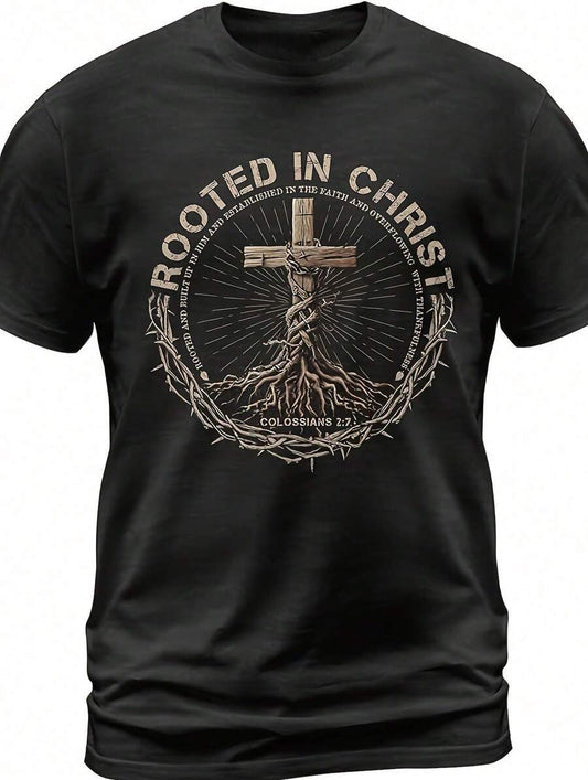 Minimalist Christian Graphic T-Shirt | Men's Round Neck Short Sleeve Machine Washable Faith Casual Summer Top