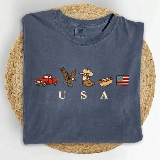 American Flag Independence Day T-Shirt |  Western Country Graphic Tee Round Neck Short Sleeve Casual Patriotic Top