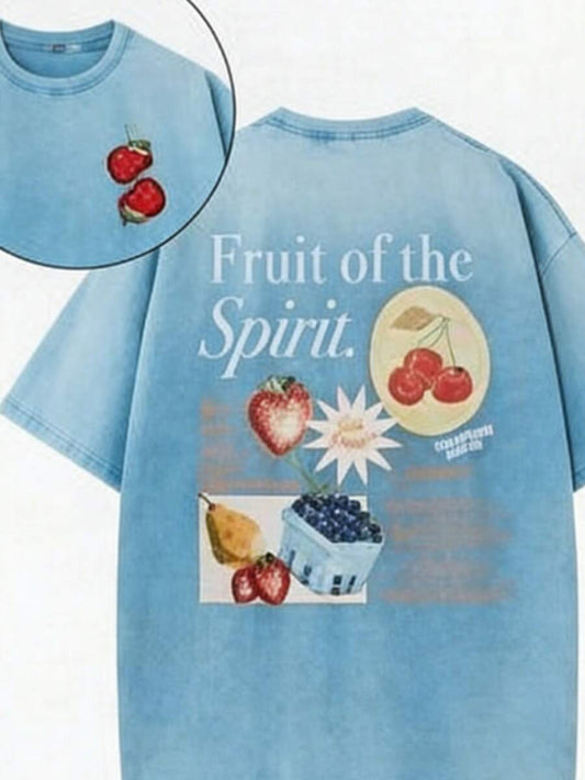 Fruit Of The Holy Spirit Christian Faith Vintage Washed T-Shirt |  Pure Cotton Retro Street Style Simple Versatile Unisex Casual Valentine's Summer Tee