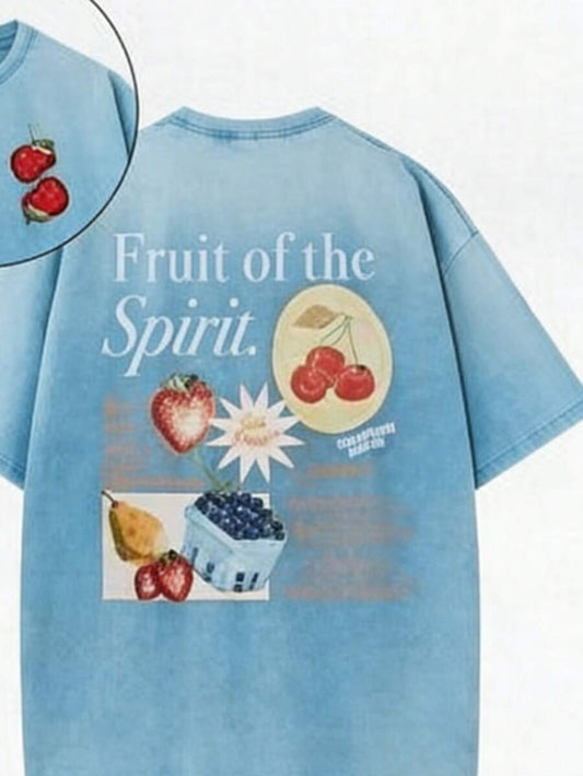 Fruit Of The Holy Spirit Christian Faith Vintage Washed T-Shirt |  Pure Cotton Retro Street Style Simple Versatile Unisex Casual Valentine's Summer Tee
