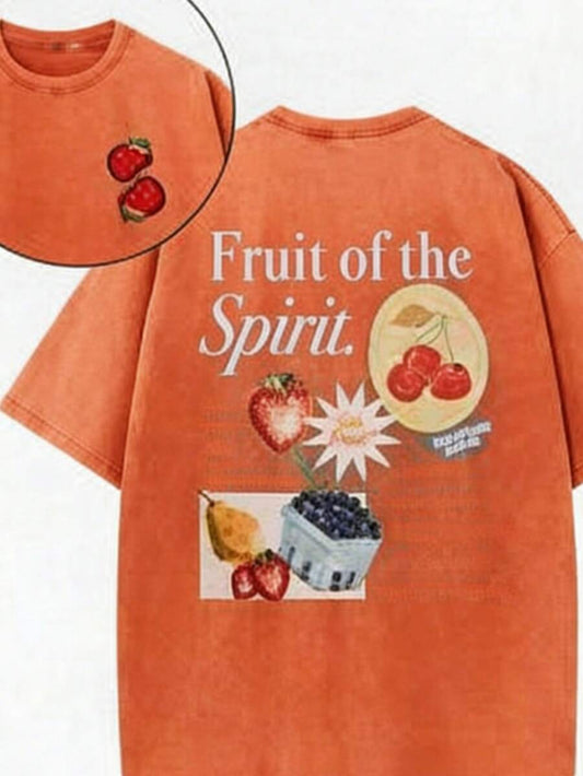 Fruit Of The Holy Spirit Christian Faith Vintage Washed T-Shirt |  Pure Cotton Retro Street Style Simple Versatile Unisex Casual Valentine's Summer Tee