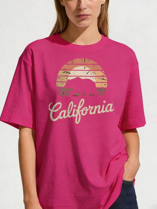 Vintage California Bear Graphic T-Shirt | Women's Casual Crew Neck Short Sleeve Vibrant Print Machine Washable Summer Spring Top