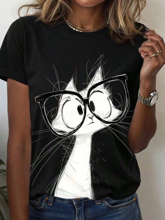 Women's Cute Printed Round Neck Short Sleeve Loose T-Shirt | Breathable Soft Cotton Casual Summer Top