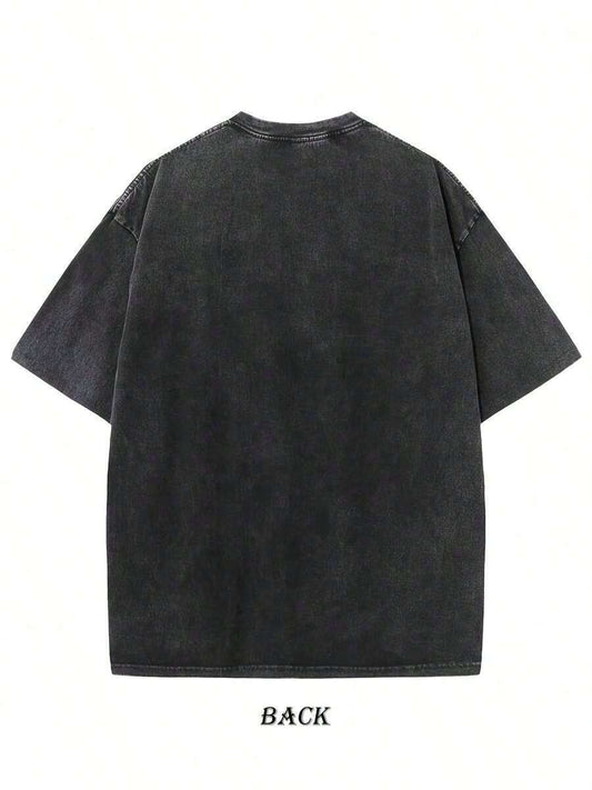 Spider Creative Pattern Print Washed T-Shirt | 230G Heavyweight Pure Cotton Oversized Drop Shoulder Acid Wash Unisex Retro Hip-Hop Street Style Casual Summer Tee