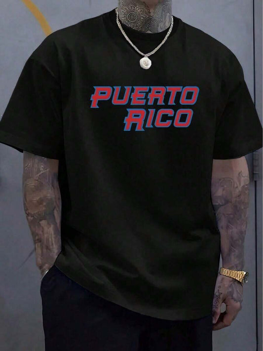 Puerto Rico Inspired Red & Blue Art Design Vintage Distressed Men's T-Shirt | Soft Stretchy Crew Neck Short Sleeve Casual Year-Round Weekend Summer Tee