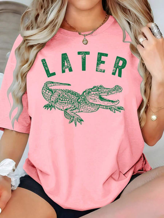 Later Gator Alligator Funny Print Women's T-Shirt | 180G Cotton Unisex Loose Casual Simple Short Sleeve Vintage Summer Everyday Top
