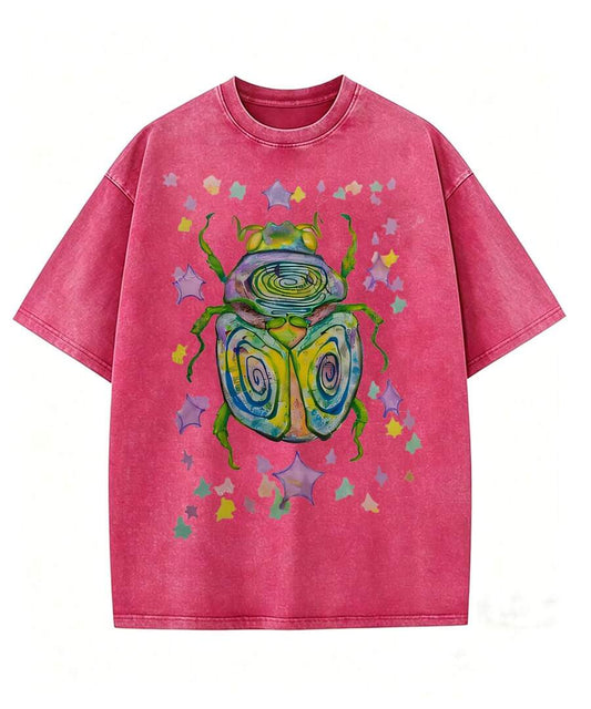Colorful Beetle Party Print Cotton T-Shirt | Comfortable Short Sleeve Casual Everyday Outdoor Holiday Summer Top | Father's Day & Mother's Day Gift 2026