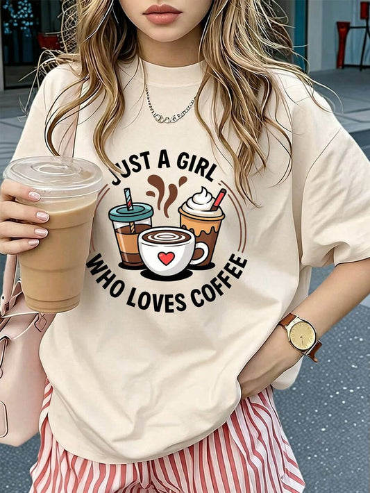 Coffee Lover Graphic T-Shirt | Women's Casual Loose Round Neck Short Sleeve Street Style Daily Summer Top